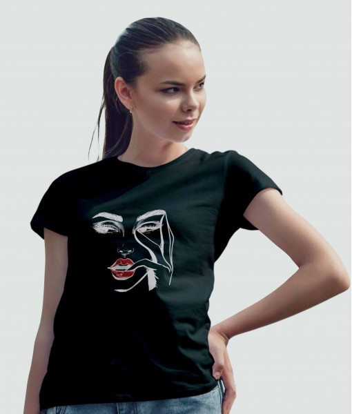 Дамска тениска с щампа Арт Drawn woman face